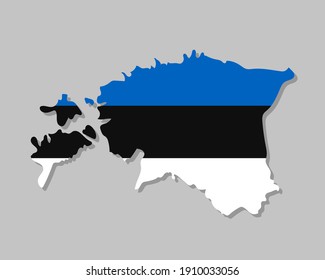 Estonian flag on the map. High detailed Estonia map with flag inside. European country borders vector illustration on light gray background