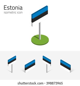 Estonian flag (Republic of Estonia), vector set of isometric flat icons, 3D style, different views. Editable design elements for banner, website, presentation, infographic, poster, collage, map. Eps10
