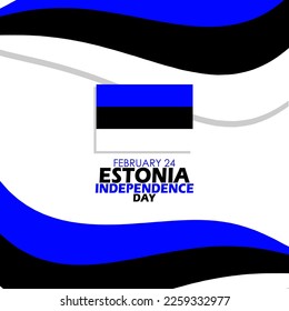 Estonian flag with ribbons and bold text on white background to commemorate Estonia Independence Day on February 24