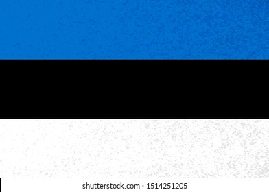 Estonian flag with tricolor blue black white stripes. Vector Estonian flag illustration with cool grunge texture. Vector flag of Estonia in official colors with grunge texture.