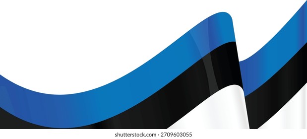 Estonian flag waves with blue, black, and white stripes.