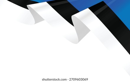 Ondas de bandera estonia con rayas azules, negras y blancas.