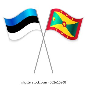 Estonian and Grenadian crossed flags. Estonia combined with Grenada isolated on white. Language learning, international business or travel concept.