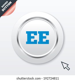 Estonian language sign icon. EE translation symbol. White button with metallic line. Modern UI website button with mouse cursor pointer. Vector