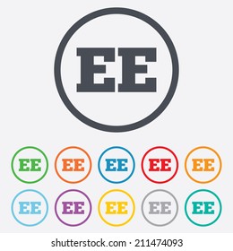 Estonian language sign icon. EE translation symbol. Round circle buttons with frame. Vector