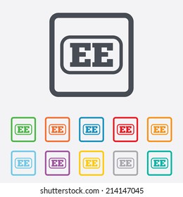 Estonian language sign icon. EE translation symbol with frame. Round squares buttons with frame. Vector