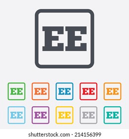 Estonian language sign icon. EE translation symbol. Round squares buttons with frame. Vector
