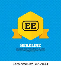 Estonian language sign icon. EE translation symbol with frame. Yellow label tag. Circles seamless pattern on back. Vector