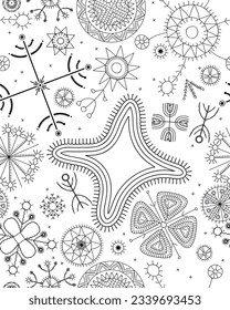 Estonian Mulgi embroidery inspired repeating pattern design template in black and white, great for textiles, banners, wallpapers, wrapping - vector design