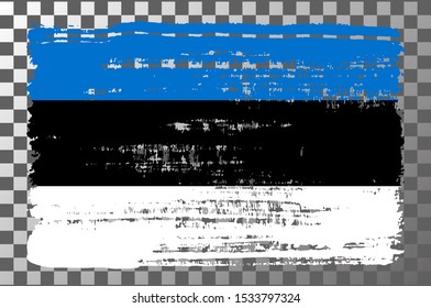 Estonian national flag isolated vector illustration. Travel map design element. Europe county striped symbol. Estonian tricolor flag icon with grunge texture. Flat flag of Estonia in blue black white