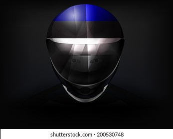 Estonian racer with flag on helmet vector closeup illustration