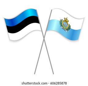 Estonian and Sammarinese crossed flags. Estonia combined with San Marino isolated on white. Language learning, international business or travel concept.