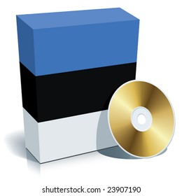Estonian software box with national flag colors and CD.