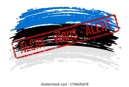 Estonian torn flag with a stamp with the words alert virus, vector image