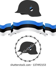 estonian wsw helmet and flag. vector illustration