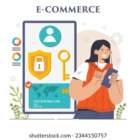 E-store and e-commerce. Entrepreneur selling goods and gaining profit on digital platform. Online transaction for purchase payment. Dropshipping business model. Flat vector illustration