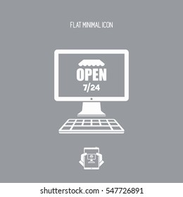 E-store open 7/24 full time - Vector flat icon