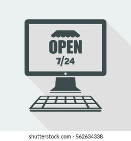 E-store open 7/24 full time - Vector flat icon