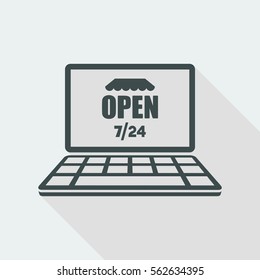 E-store open 7/24 full time - Vector flat icon