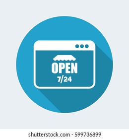E-store open 7/24 full time - Vector flat icon