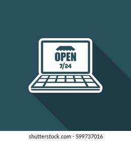 E-store open 7/24 full time - Vector flat icon