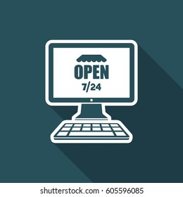 E-store open 7/24 full time - Vector flat icon