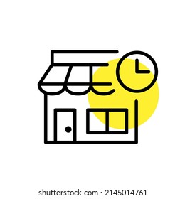 E-store working hours line art icon. Pixel perfect, editable stroke 