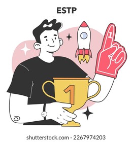 ESTP MBTI type. Character with the extraverted, observant, thinking and prospecting personality traits Human personality psychological test. Personal and professional growth. Flat vector illustration