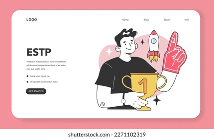 ESTP MBTI type. Character with the extraverted, observant, thinking and prospecting personality traits Human personality psychological test. Personal and professional growth. Flat vector illustration