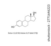 Estra-1,3,5(10)-triene-3,17-diol (17β) skeletal structure. estrogen compound schematic illustration. Simple diagram, chemical formula.
