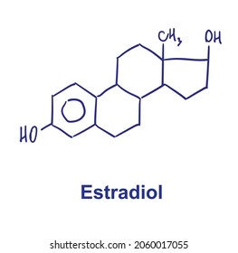 Estradiol  chemical structure. Vector illustration Hand drawn.