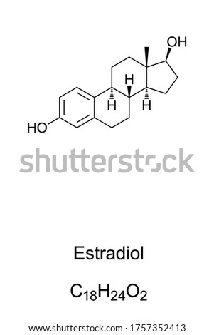 Estradiol. Structural formula. Oestradiol is an estrogen steroid hormone and major female sex hormone involved in regulation of estrous and menstrual female reproductive cycles. Illustration. Vector.