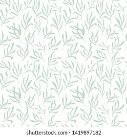 Estragon or tarragon seamless pattern therapeutic green leaf branch. Isolated rosemary vector illustration.