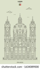 Estrela Basilica in Lisbon, Portugal. Landmark icon in linear style