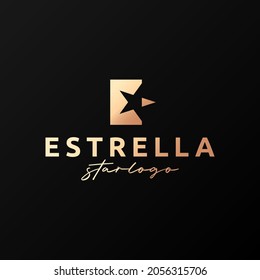 Estrella Star Logo. Letter E On Black Background