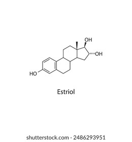 Estriol skeletal structure diagram.steroid hormone compound molecule scientific illustration.