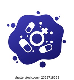 Estrogen therapy hormone icon with pills, vector