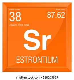 Estrontium symbol. Element number 38 of the Periodic Table of the Elements - Chemistry - Square frame with orange background