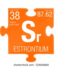 Estrontium symbol. Element number 38 of the Periodic Table of the Elements - Chemistry - Puzzle piece with orange background