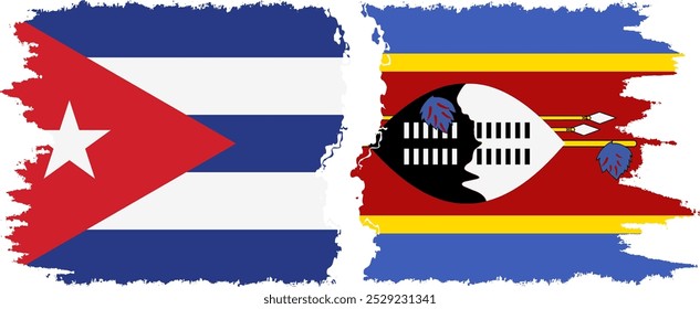 eSwatini and  Cuba grunge flags connection, vector
