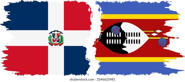 eSwatini and Dominican Republic grunge flags connection, vector