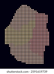 Eswatini dotted map. Digital style map of the country on dark background. Eswatini shape with square dots. Colored dots style. Large size squares. Abstract vector illustration.