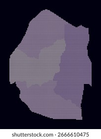 Eswatini dotted map. Digital style map of the country on dark background. Eswatini shape with circle dots. Colored dots style. Small size circles. Classy vector illustration.