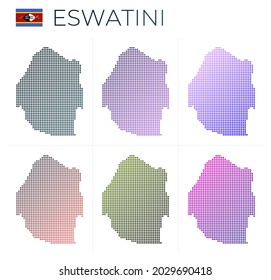 Eswatini dotted map set. Map of Eswatini in a dotted style with borders filled with beautiful smooth gradient circles. Captivating vector illustration.