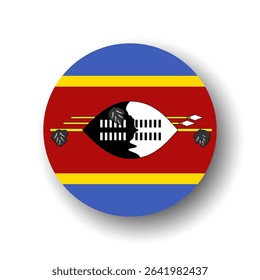 Eswatini flag - flat vector circle icon or badge with dropped shadow.