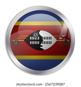 Eswatini flag - glossy circle button displays a colorful flag representing a country cultural identity and heritage. The essence of national pride and unity.