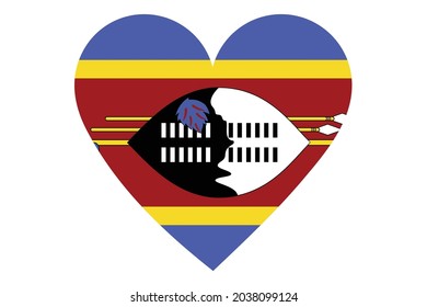 Bandera de Eswatini en forma de corazón aislada en fondo blanco.