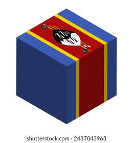 Eswatini flag - isometric 3D cube isolated on white background. Vector object.