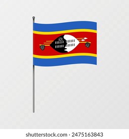 Eswatini flag on flagpole. Vector illustration.