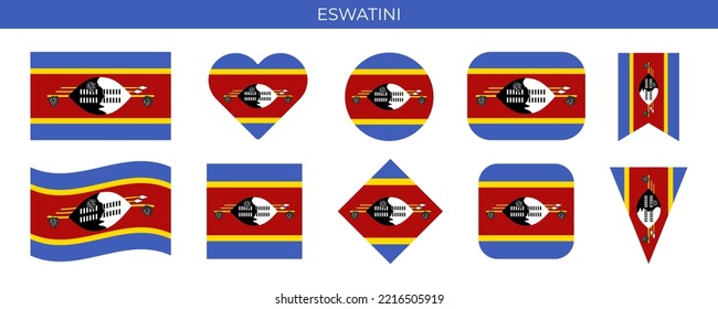 Eswatini flag set. Swazilend national flag. Vector illustration isolated on white background